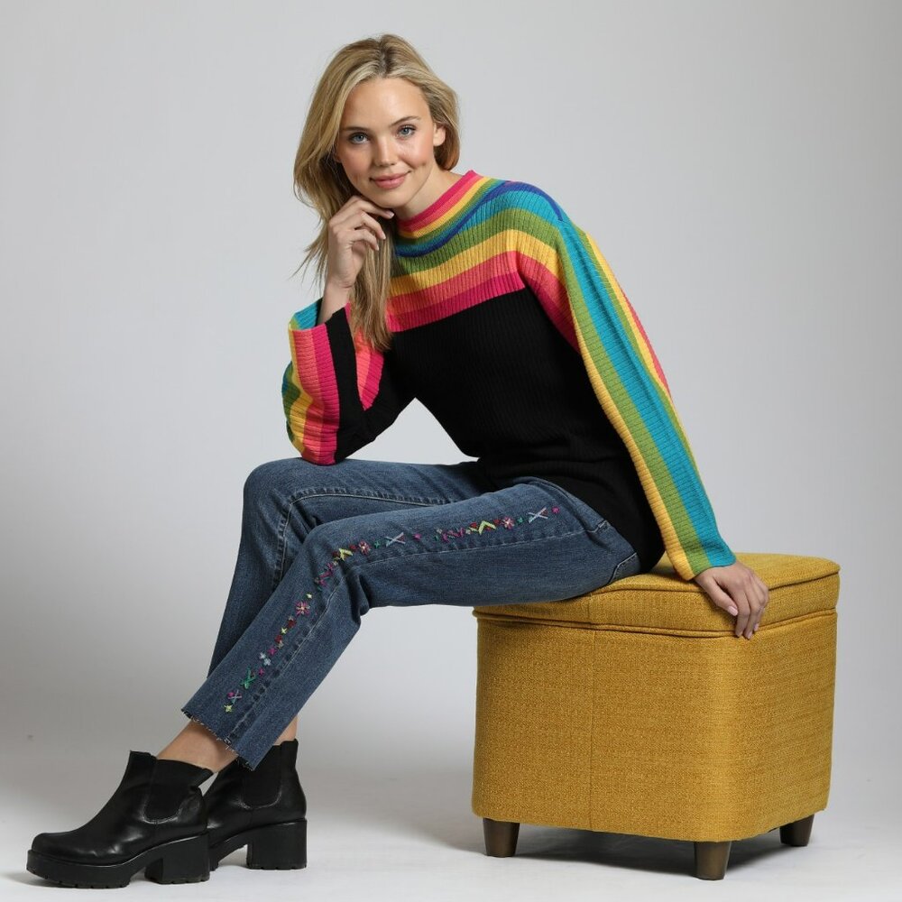 NWT APNY Rainbow Stripe Funnel Neck Sweater